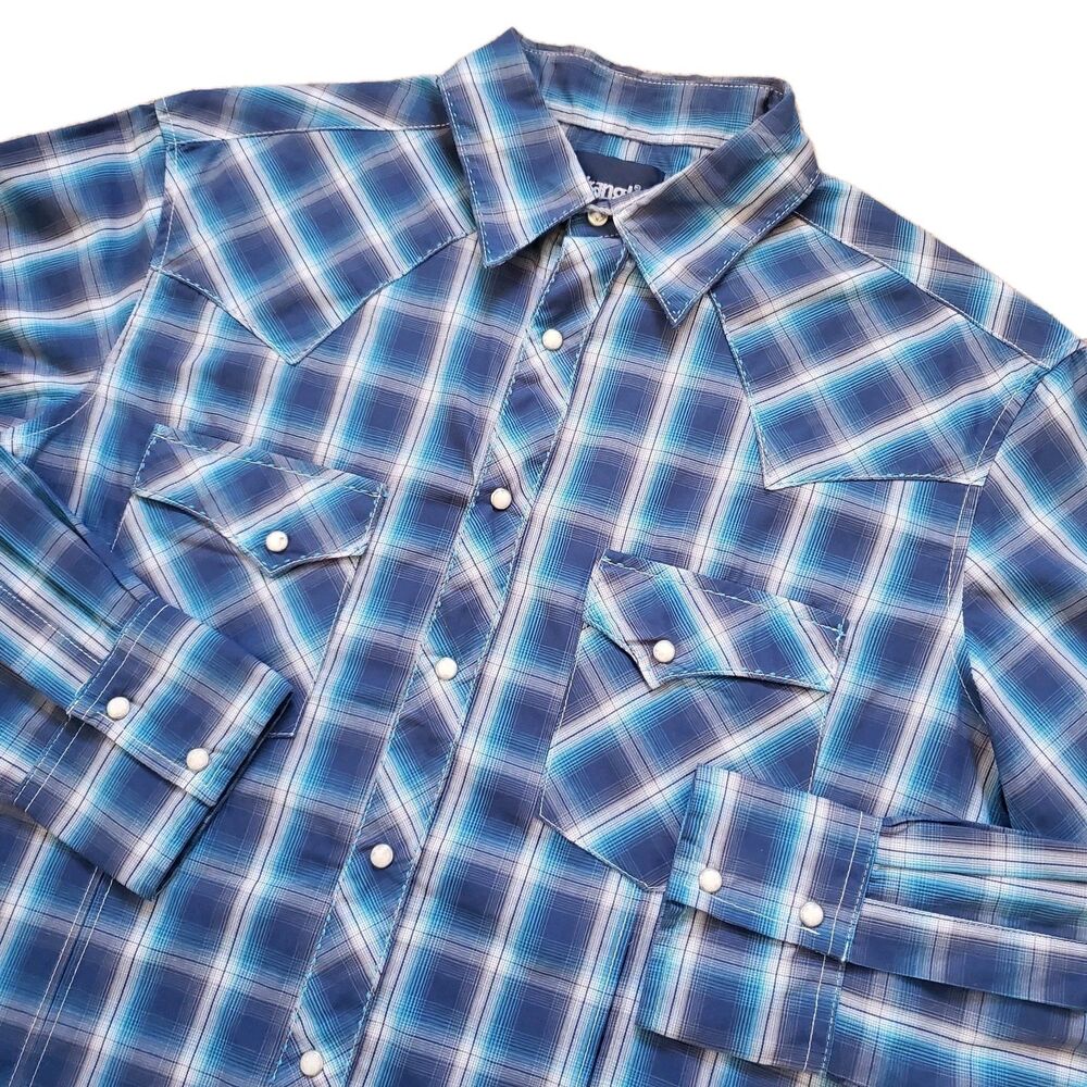 Vintage 00s Wrangler Pearl Snap Size Medium Mens Plaid Button Up Long Sleeve